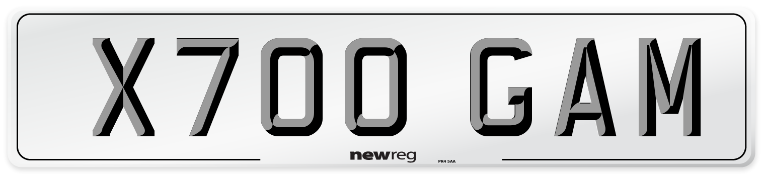 X700 GAM Number Plate from New Reg